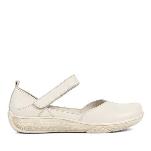 Kadın Bej Bantlı Önü Kapalı Deri Ayakkabı