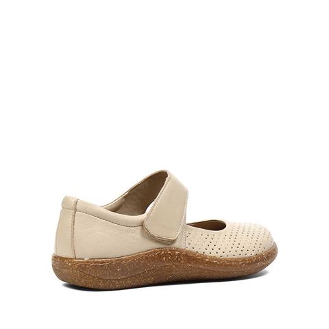 Kadın Bej Bilekten Bantlı Deri Ayakkabı