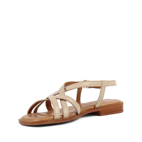 Kadın Bej Bilekten Bantlı Deri Sandalet