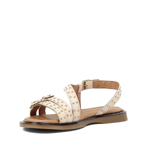 Kadın Bej Bilekten Bantlı Deri Sandalet