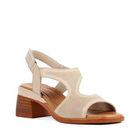 Kadın Bej Bilekten Bantlı Deri Sandalet