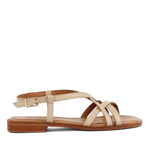 Kadın Bej Bilekten Bantlı Deri Sandalet