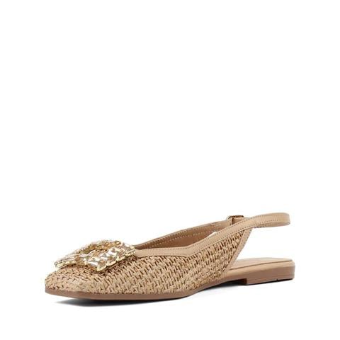 Kadın Bej Bilekten Bantlı Hasır Deri Sandalet