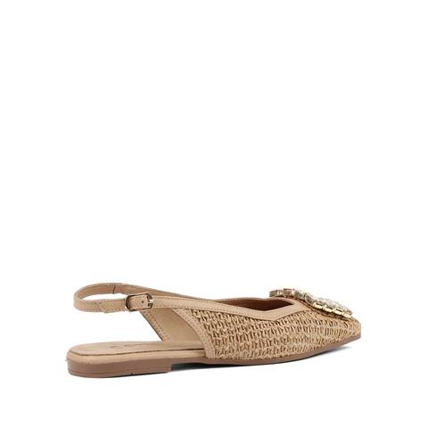 Kadın Bej Bilekten Bantlı Hasır Deri Sandalet