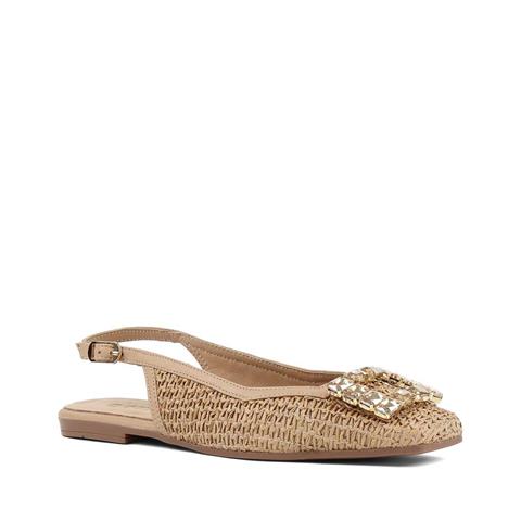 Kadın Bej Bilekten Bantlı Hasır Deri Sandalet