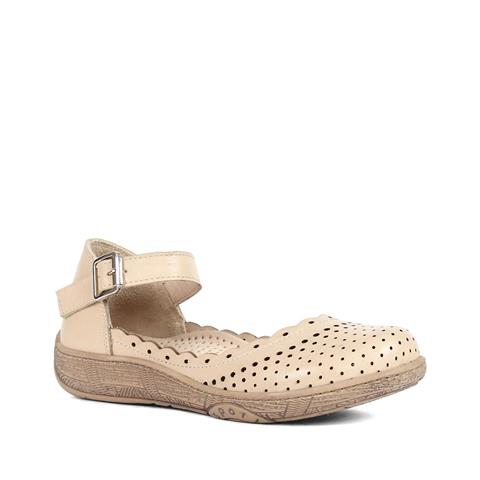 Kadın Bej Bilekten Bantlı Tokalı Deri Ayakkabı