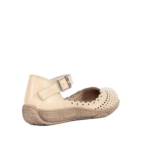 Kadın Bej Bilekten Bantlı Tokalı Deri Ayakkabı