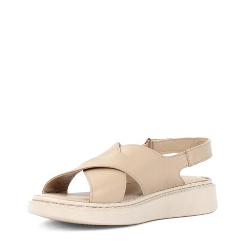 Kadın Bej Bilekten Cırt Cırtlı Deri Sandalet