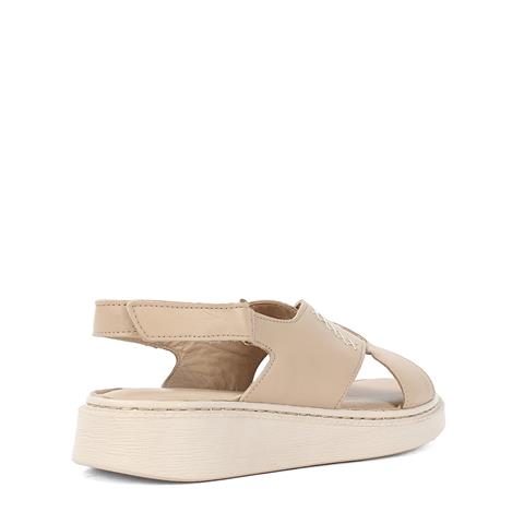 Kadın Bej Bilekten Cırt Cırtlı Deri Sandalet