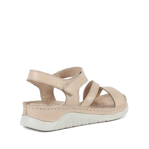 Kadın Bej Bilekten Cırt Cırtlı Deri Sandalet