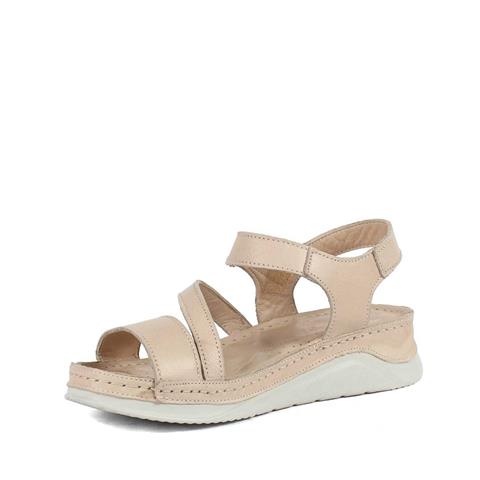 Kadın Bej Bilekten Cırt Cırtlı Deri Sandalet