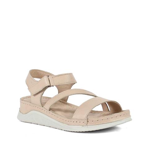 Kadın Bej Bilekten Cırt Cırtlı Deri Sandalet