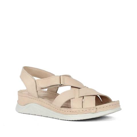 Kadın Bej Bilekten Cırt Cırtlı Gladyatör Sandalet