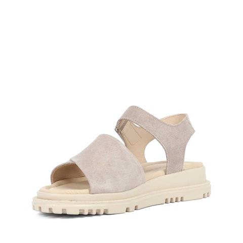 Kadın Bej Bilekten Cırt Cırtlı Süet Deri Sandalet