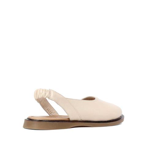 Kadın Bej Bilekten Lastikli Deri Sandalet