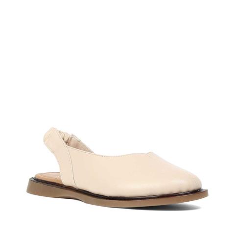 Kadın Bej Bilekten Lastikli Deri Sandalet