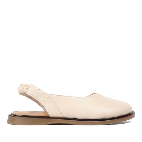 Kadın Bej Bilekten Lastikli Deri Sandalet