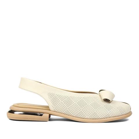 Kadın Bej Bilekten Lastikli Deri Sandalet