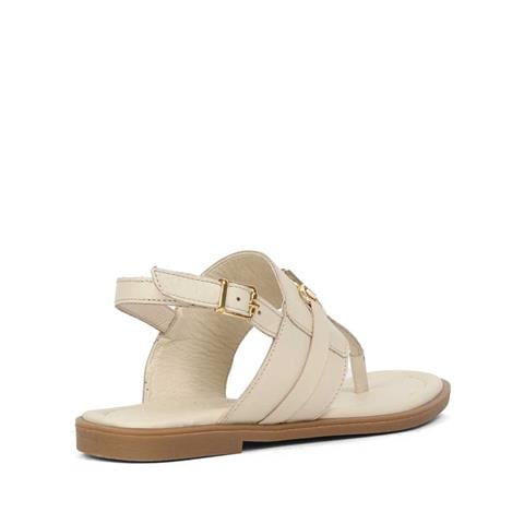 Kadın Bej Bilekten Tokalı Parmak Arası Deri Sandalet