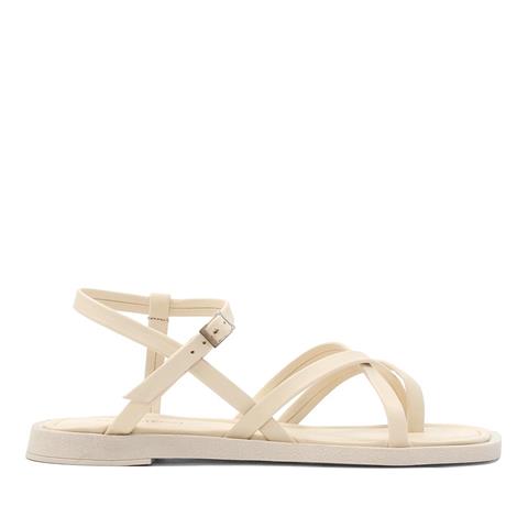 Kadın Bej Çapraz İnce Bantlı Deri Sandalet