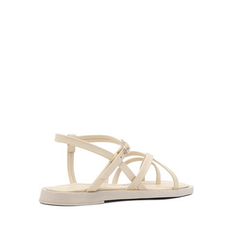 Kadın Bej Çapraz İnce Bantlı Deri Sandalet