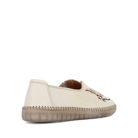 Kadın Bej Çiçek Detaylı Deri Ayakkabı