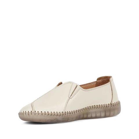 Kadın Bej Çiçek Detaylı Deri Ayakkabı