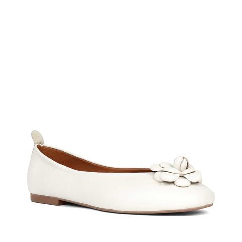 Kadın Bej Çiçek Detaylı Deri Babet