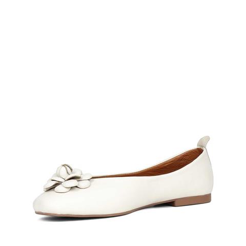 Kadın Bej Çiçek Detaylı Deri Babet