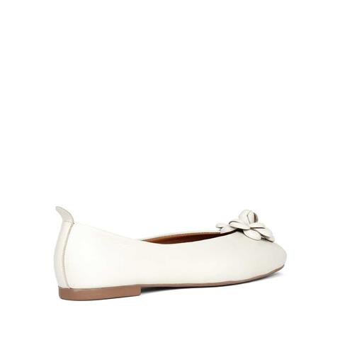 Kadın Bej Çiçek Detaylı Deri Babet