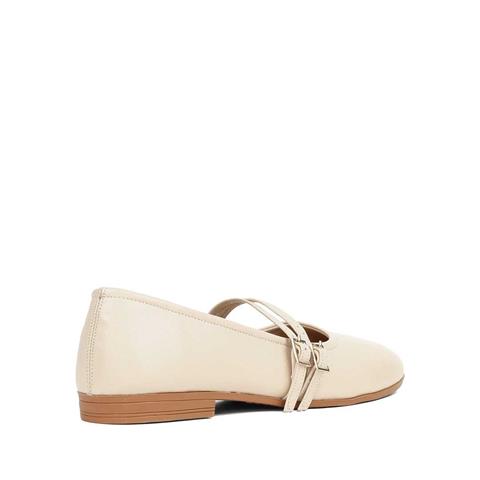 Kadın Bej Çift Bantlı Deri Babet