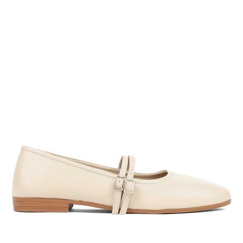 Kadın Bej Çift Bantlı Deri Babet