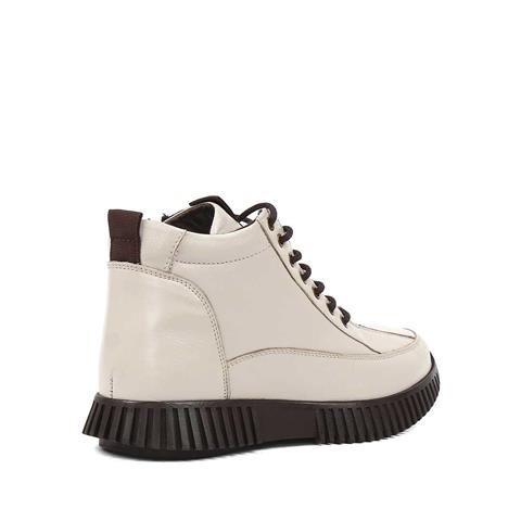 Kadın Bej Çift Fermuarlı Deri Bot