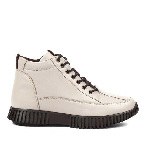 Kadın Bej Çift Fermuarlı Deri Bot