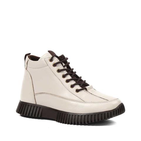 Kadın Bej Çift Fermuarlı Deri Bot