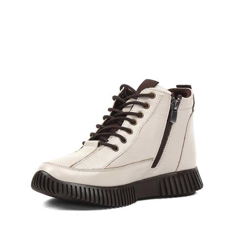 Kadın Bej Çift Fermuarlı Deri Bot