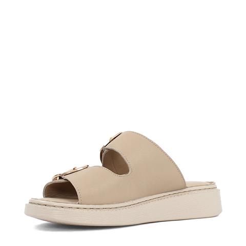 Kadın Bej Çift Tokalı Deri Terlik