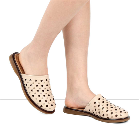 Kadın Bej  Deri Terlik