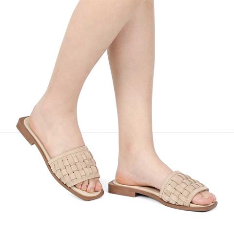 Kadın Bej Desenli Süet Deri Terlik