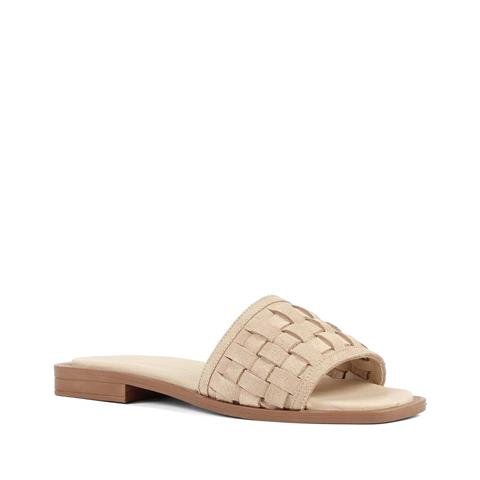 Kadın Bej Desenli Süet Deri Terlik