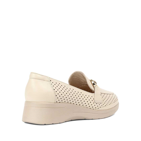 Kadın Bej Dolgu Topuklu Deri Ayakkabı