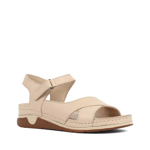 Kadın Bej Dolgu Topuklu Deri Sandalet