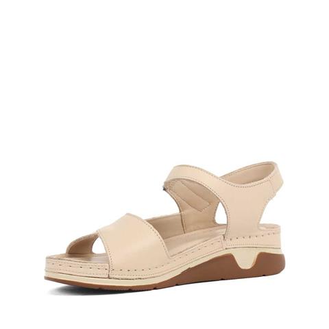 Kadın Bej Dolgu Topuklu Deri Sandalet