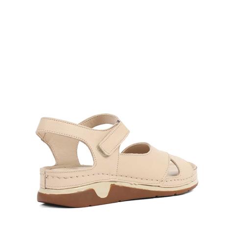 Kadın Bej Dolgu Topuklu Deri Sandalet