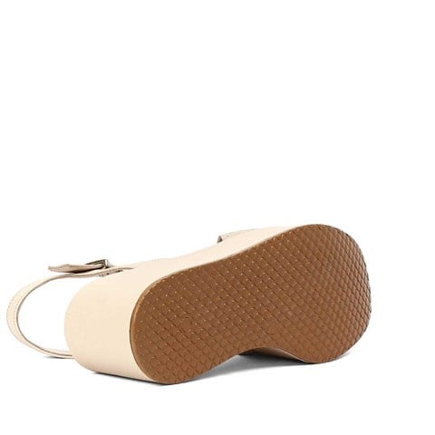 Kadın Bej Dolgu Topuklu Deri Sandalet