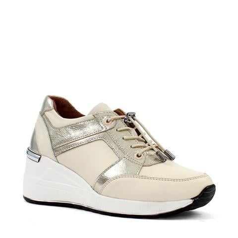 Kadın Bej Dolgu Topuklu Deri Sneaker