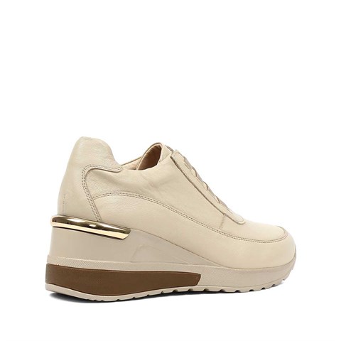 Kadın Bej Dolgu Topuklu Deri Sneaker