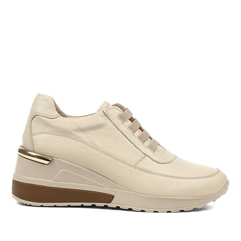 Kadın Bej Dolgu Topuklu Deri Sneaker