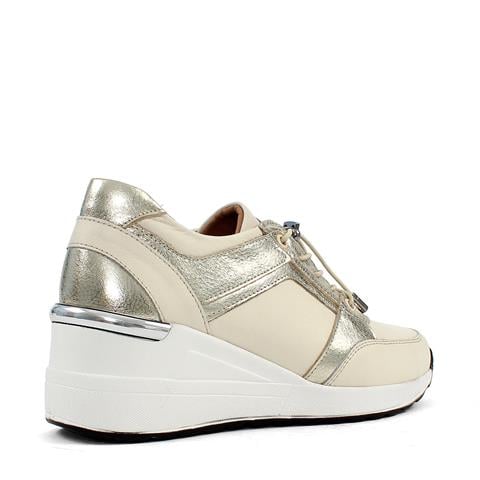 Kadın Bej Dolgu Topuklu Deri Sneaker