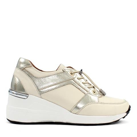 Kadın Bej Dolgu Topuklu Deri Sneaker